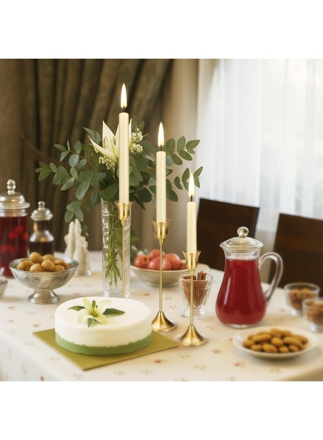 حاملات الشموع المعدنية الطويلة من النحاس الأصفر 3 قطع، حاملات شموع عمودية للديكور العتيق لطاولة العشاء وغرفة الطعام وحفلات الزفاف ومدفأة مانتي - Image 1